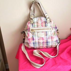 Coach Poppy crossbody satchel 2 way plaid purse